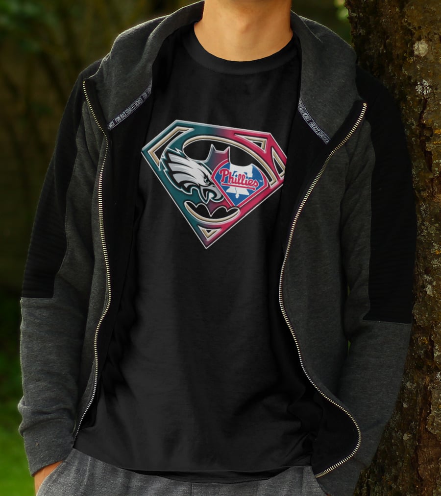 Eagles Phillies Superhero Emblem Bat 059 T-Shirt