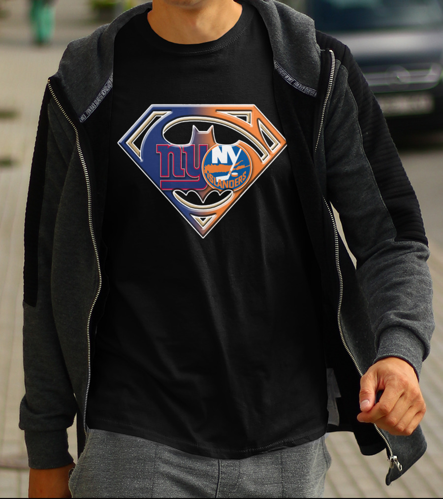 Ny Giants Ny Islanders Batman Superhero Crossover T-Shirt