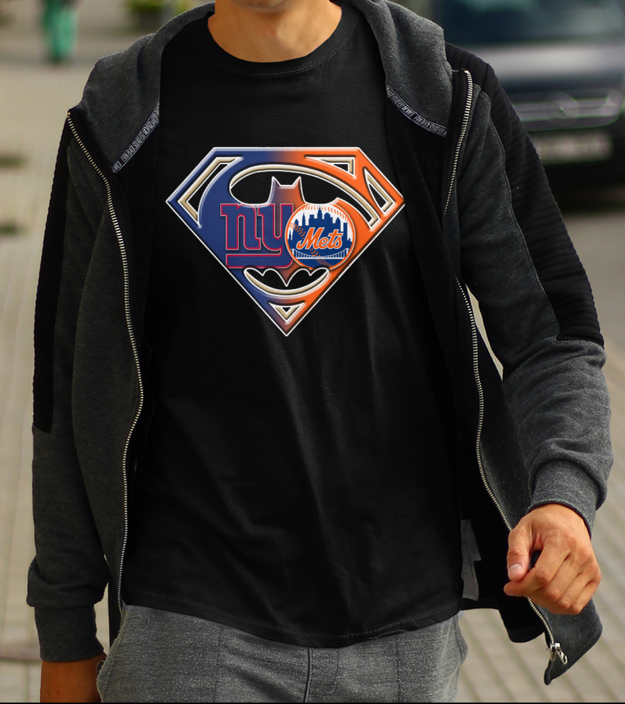Ny Giants Mets Superman Batman Logo Fusion T-Shirt