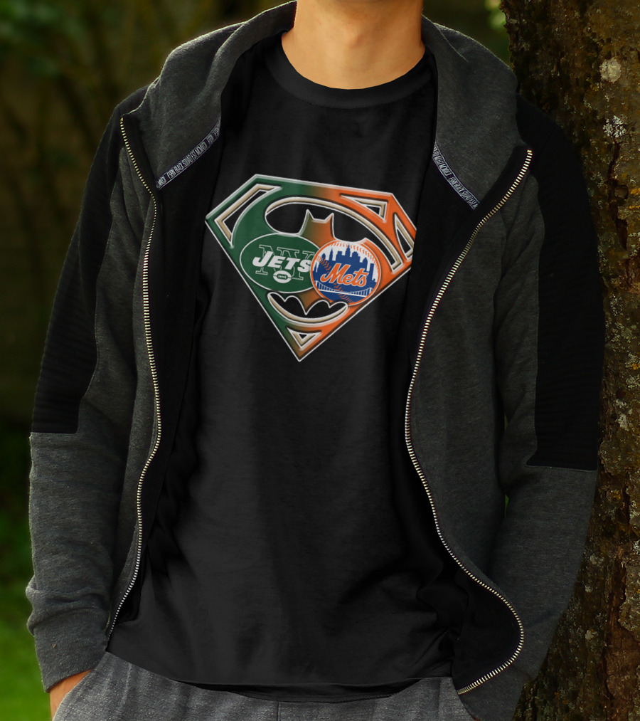 Jets Mets Batman Superman Emblem Fusion T-Shirt