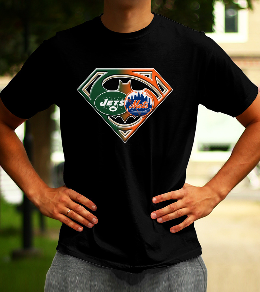 Jets Mets Batman Superman Emblem Fusion T-Shirt