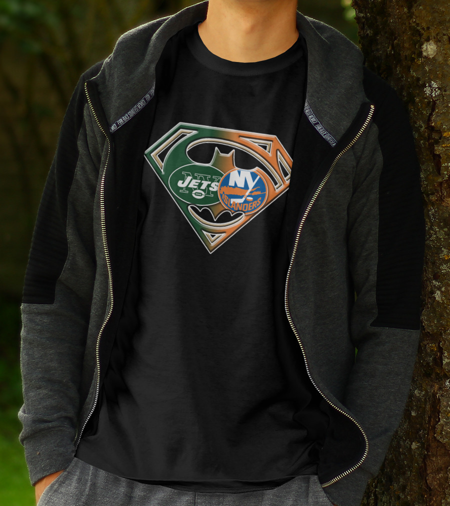 Ny Jets Islanders Superman Batman Logo Mashup T-Shirt