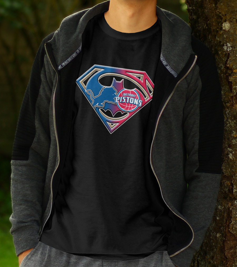 Detroit Pistons Bat 074 Superman Batman Logo Mix T-Shirt