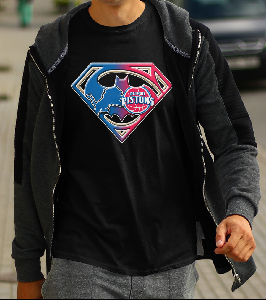 Detroit Pistons Bat 074 Superman Batman Logo Mix T-Shirt