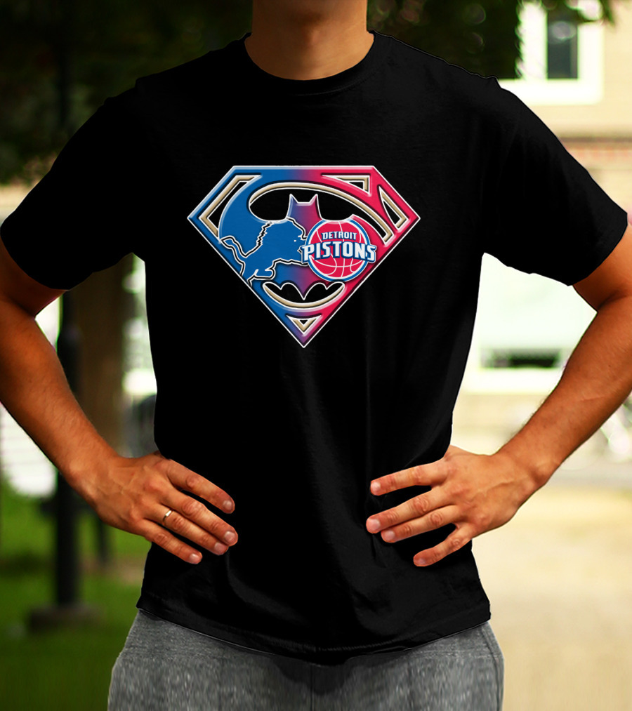 Detroit Pistons Bat 074 Superman Batman Logo Mix T-Shirt