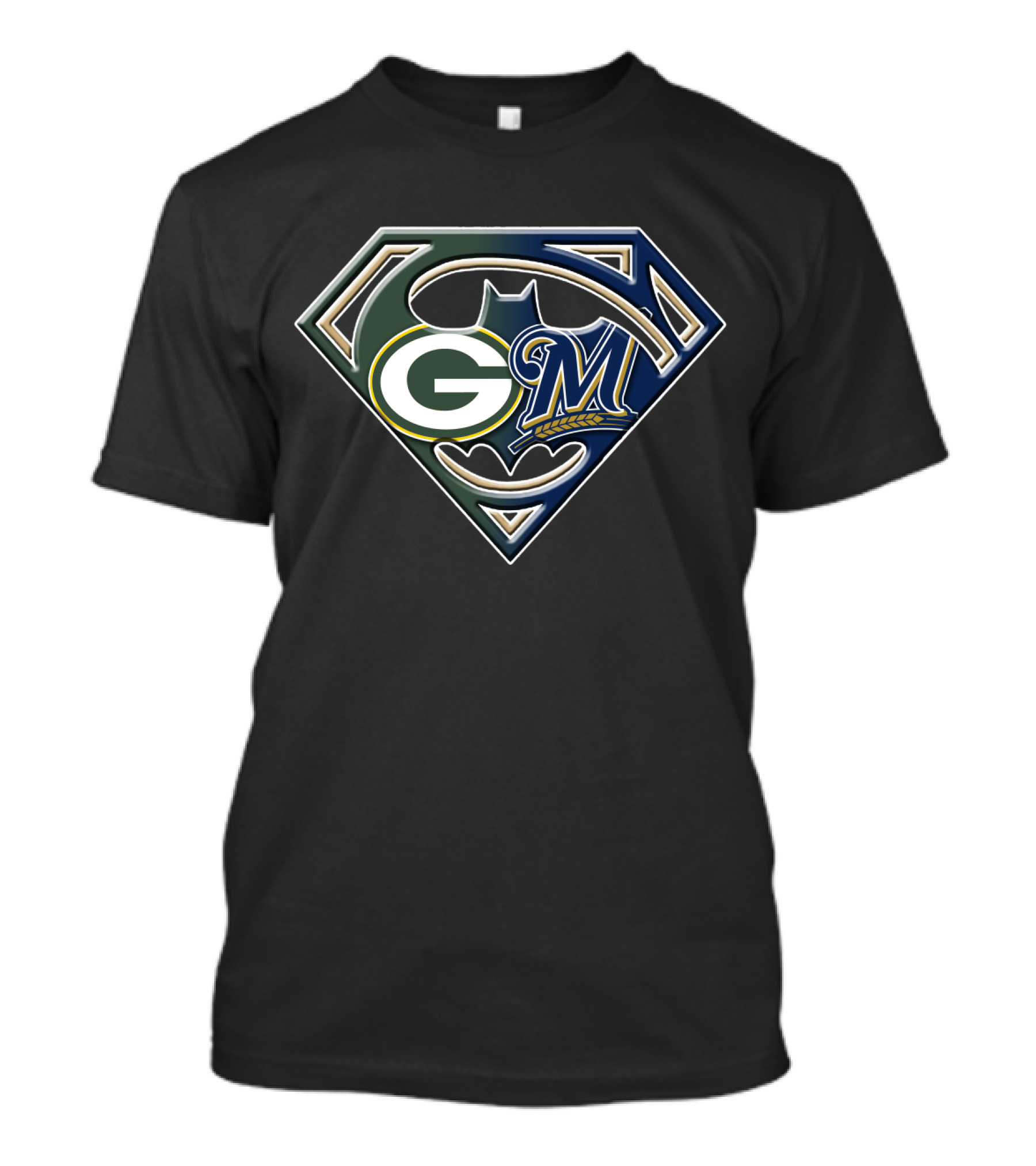 Green Bay Packers Milwaukee Brewers Batman Superman Logo Bat T-Shirt