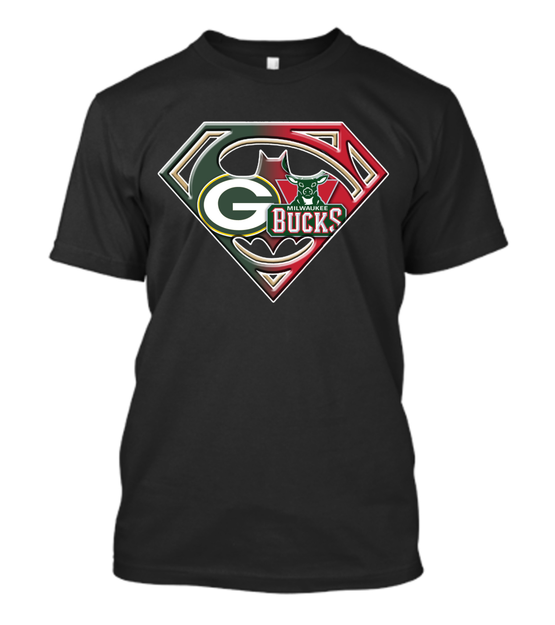 Green Bay Packers Milwaukee Bucks Batman Superman Emblem Bat 080 T-Shirt