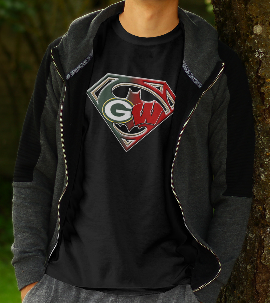 Superman Bat Green Bay Packers Wisconsin Badgers Logo Fusion Bat 081 T-Shirt