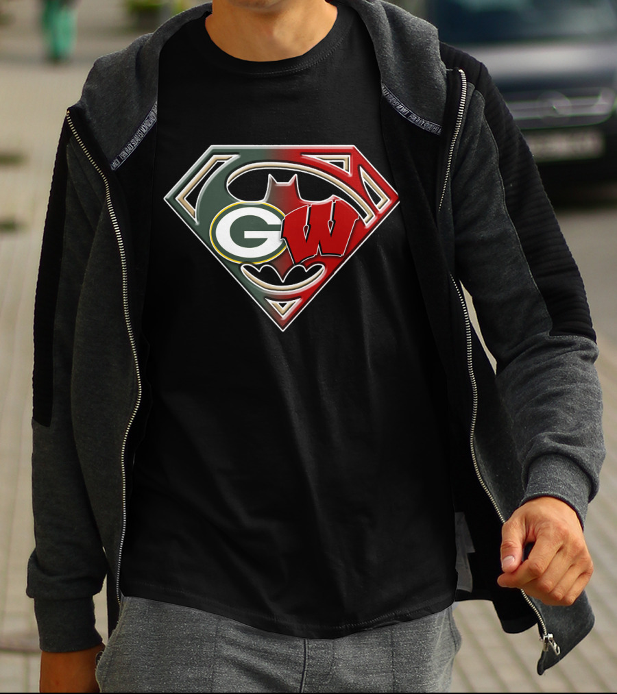 Superman Bat Green Bay Packers Wisconsin Badgers Logo Fusion Bat 081 T-Shirt