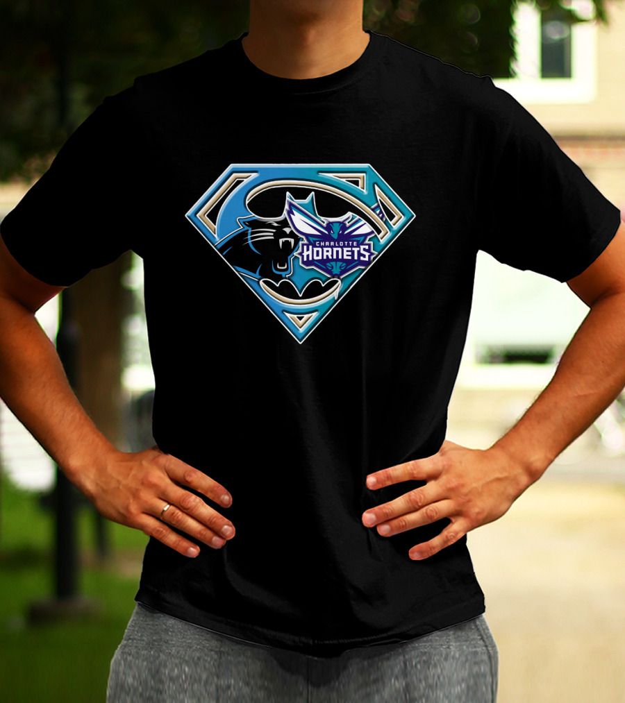 Carolina Panthers Charlotte Hornets Superman Logo Fusion Bat 083 T-Shirt