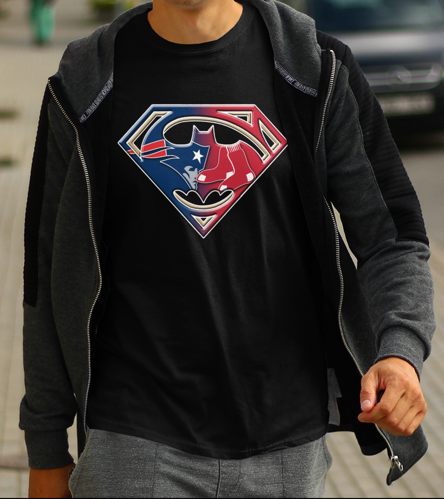 Superman New England Patriots Boston Red Sox Logo Fusion T-Shirt