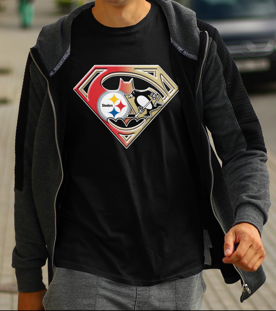 Superman Batman Pittsburgh Steelers Penguins Logo Fusion T-Shirt