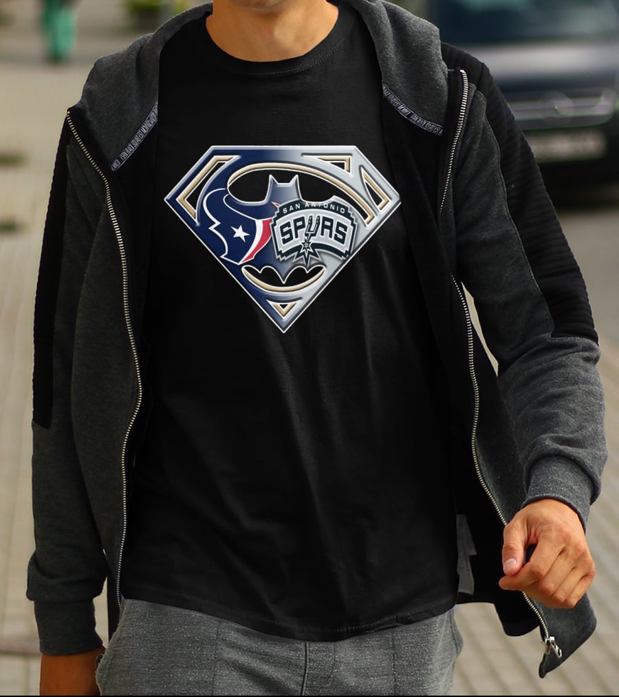 San Antonio Spurs Texans Batman Superman Icon Bat 120 T-Shirt