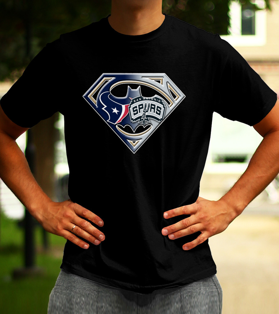 San Antonio Spurs Texans Batman Superman Icon Bat 120 T-Shirt