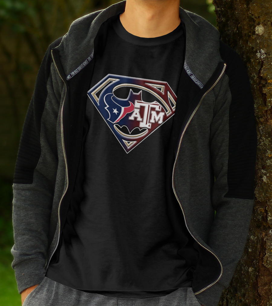 Superman Shield Houston Texans Texas A&M Batman Logo Bat 123 T-Shirt