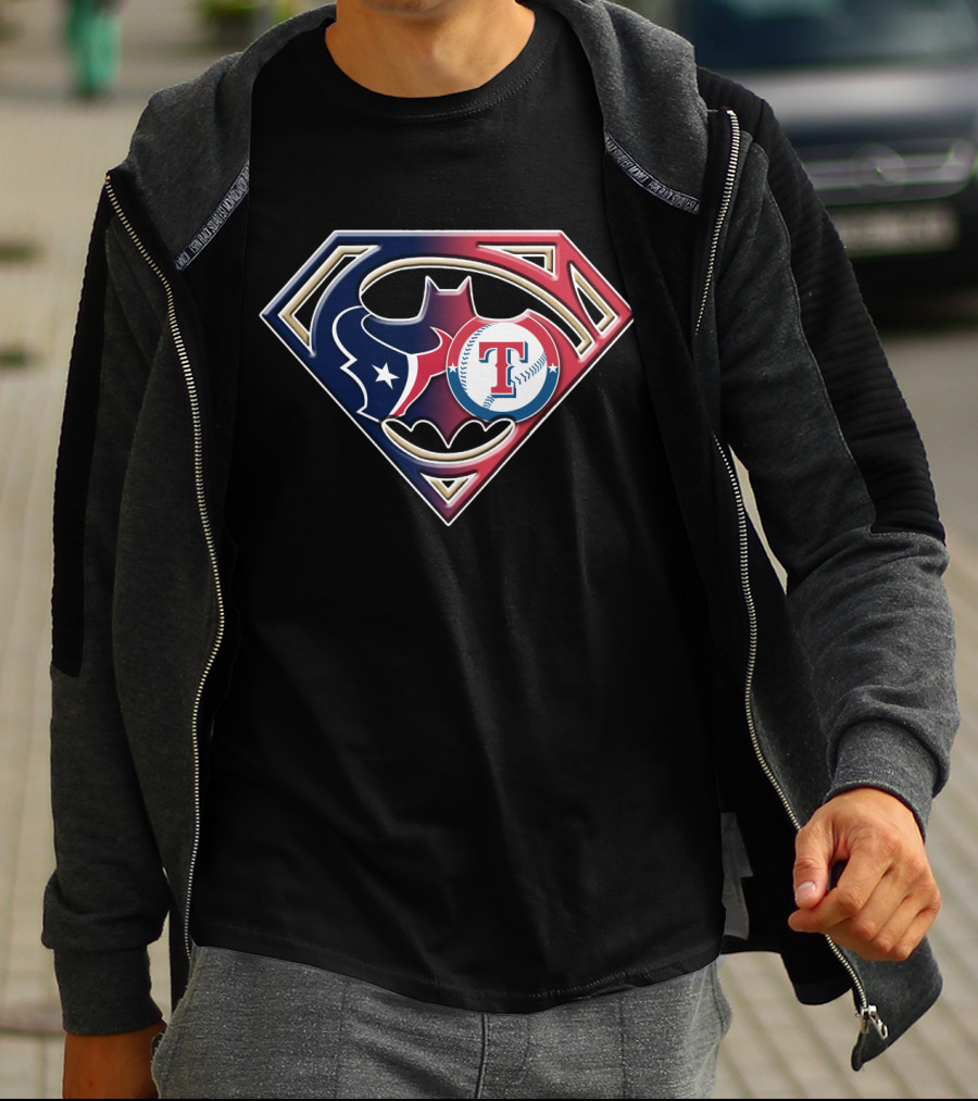 Texans Batman Superman Rangers Baseball Logo Fusion T-Shirt