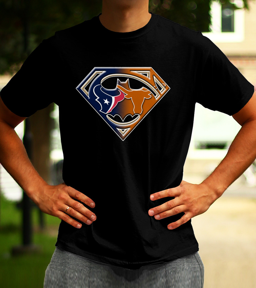 Superman Batman Houston Texans Chicago Bears Logo 124 T-Shirt