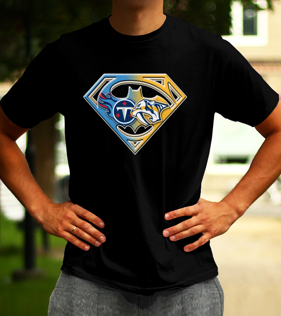 Tennessee Titans Nashville Predators Superman Batman T-Shirt