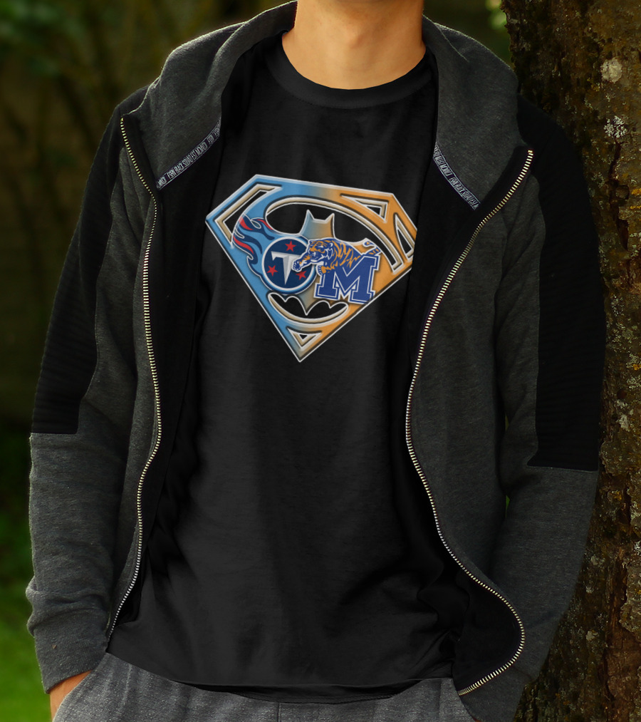Tennessee Titans And Memphis Tigers Super Shield Bat T-Shirt