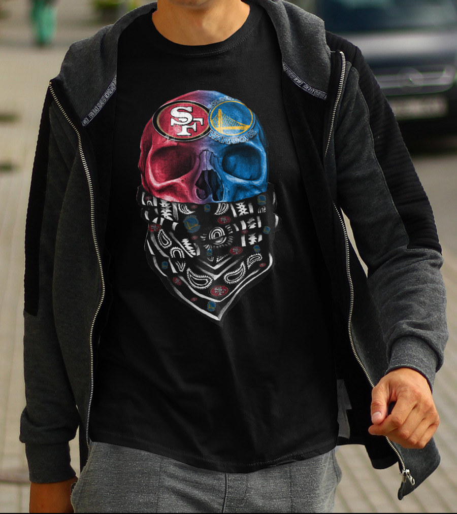 San Francisco 49ers Golden State Warriors Skull Bandana T-Shirt