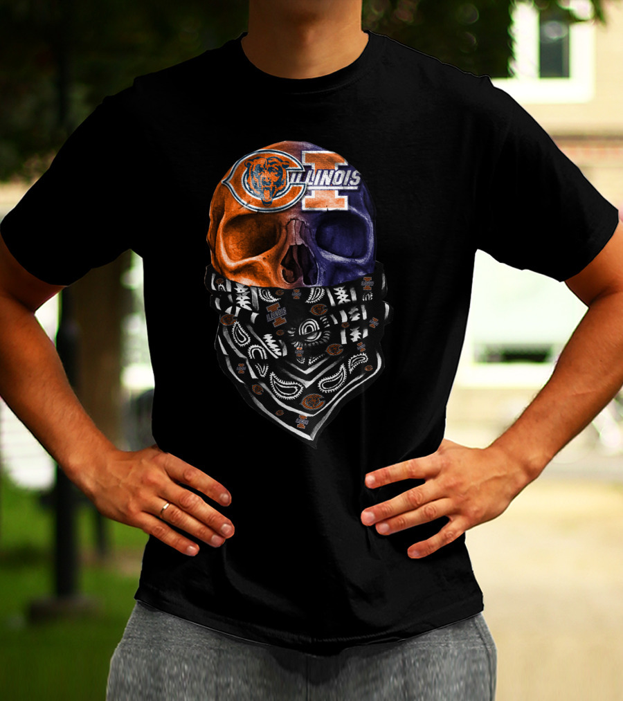 Chicago Bears Illinois Skull Bandana T-Shirt