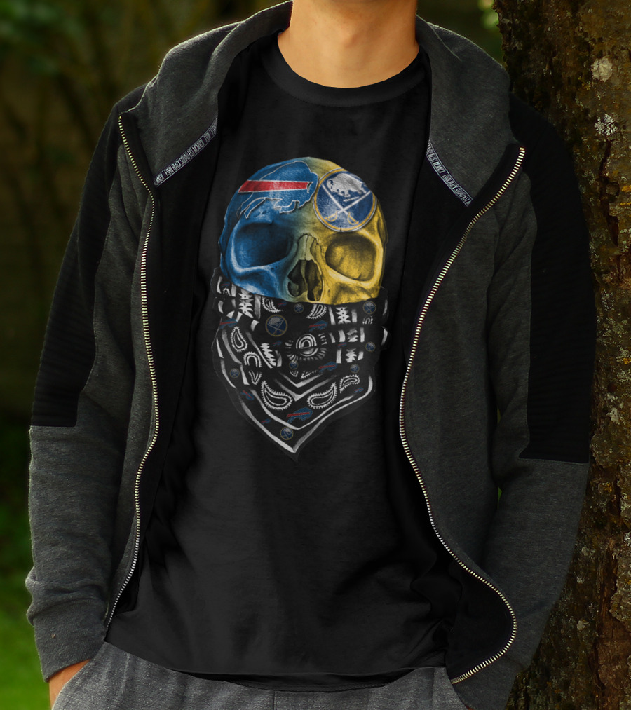 Buffalo Sabres Skull Bandana Blue And Yellow T-Shirt