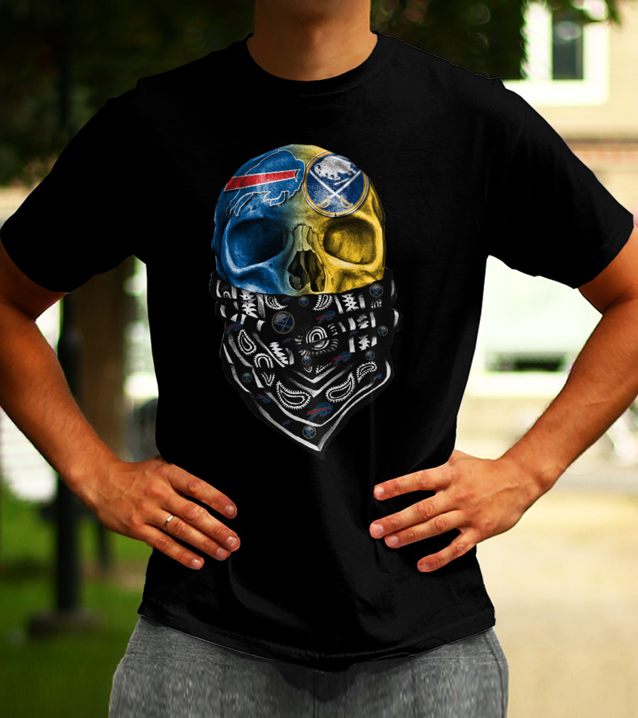 Buffalo Sabres Skull Bandana Blue And Yellow T-Shirt