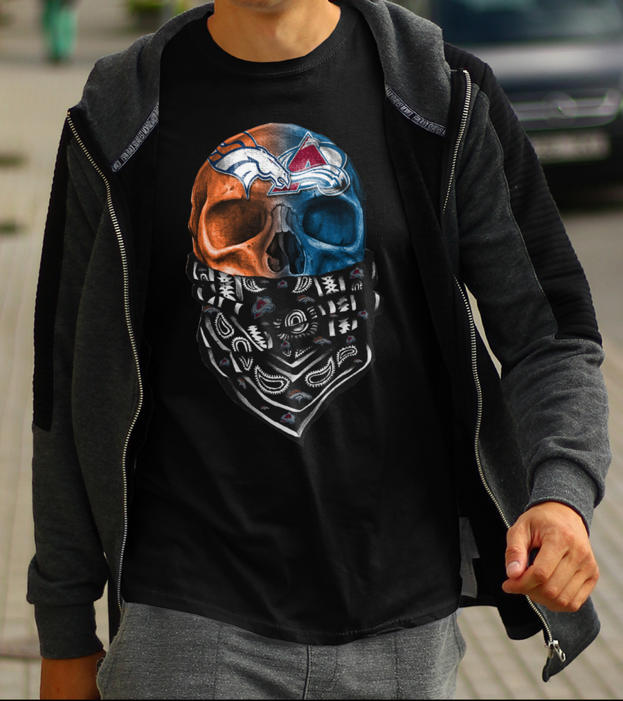 Denver Broncos Colorado Avalanche Skull Bandana T-Shirt