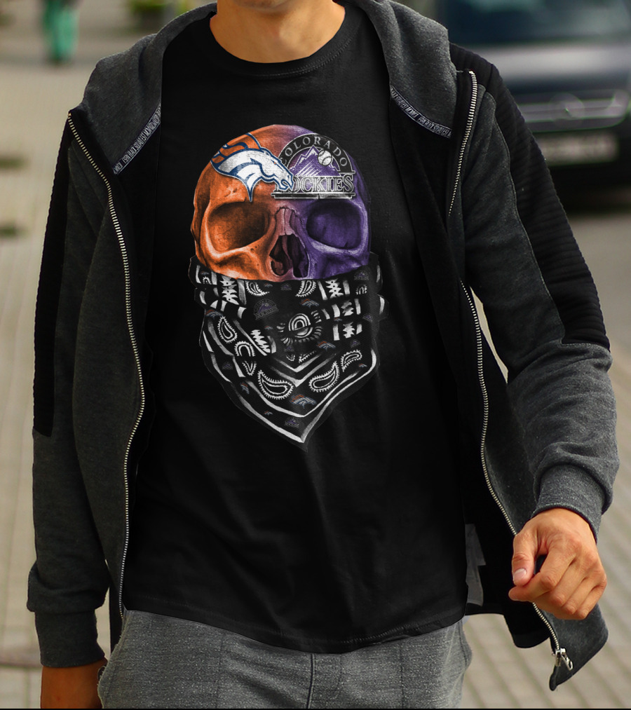 Colorado Broncos Rockies Skull Bandana T-Shirt