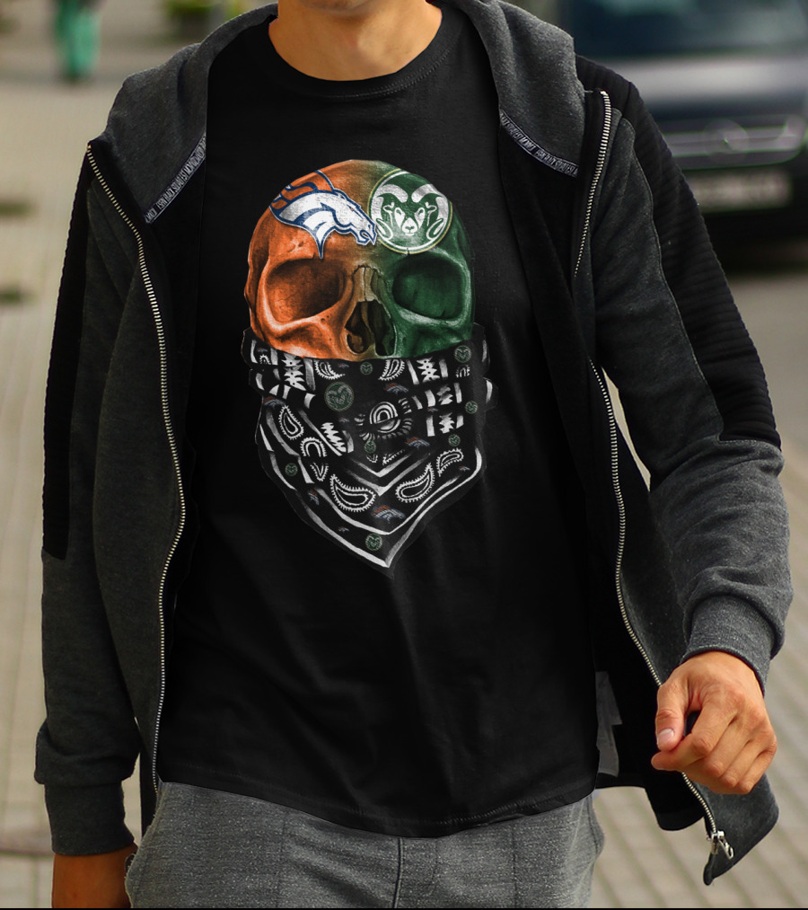 Denver Broncos And Colorado State Rams Skull Bandana T-Shirt