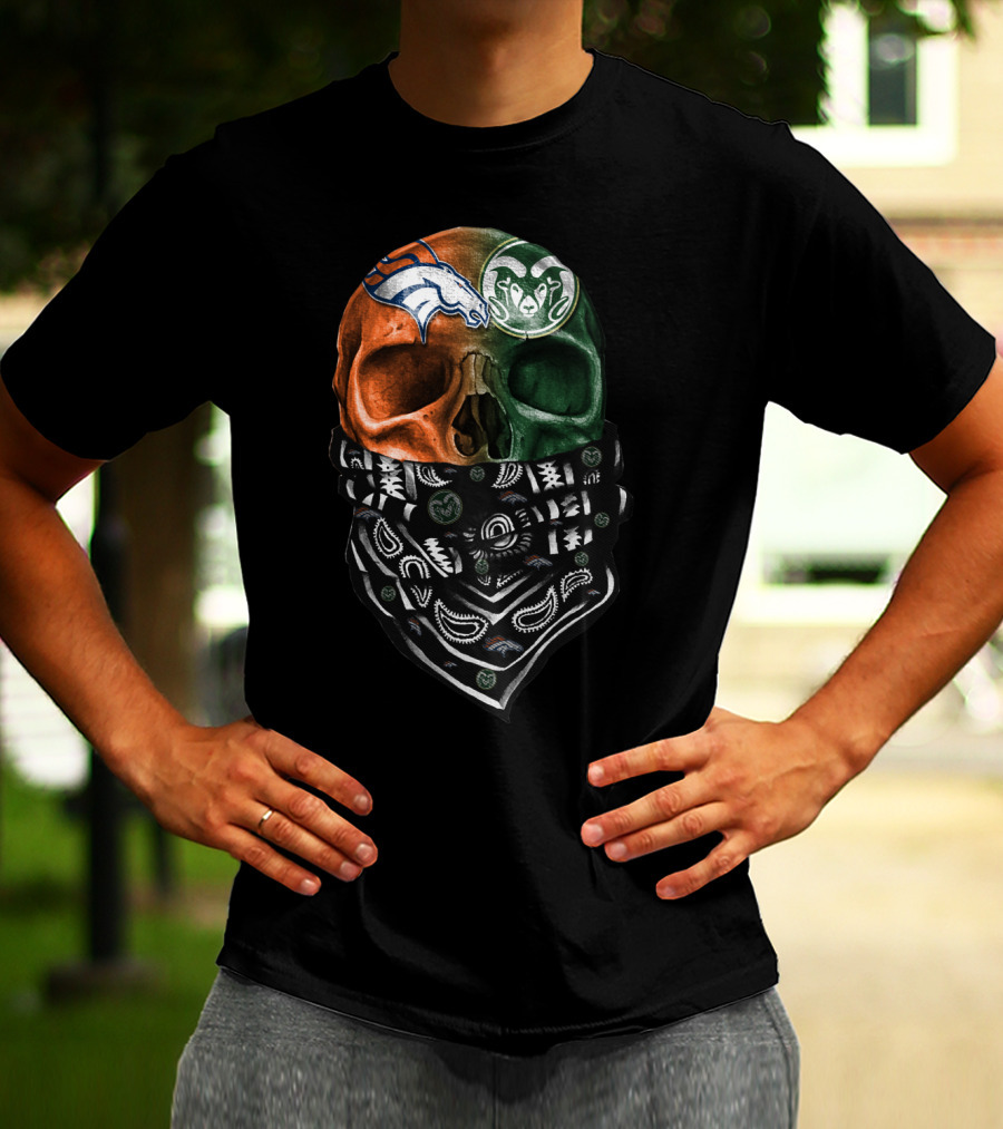Denver Broncos And Colorado State Rams Skull Bandana T-Shirt