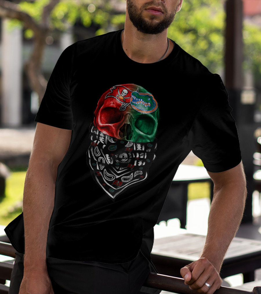 Sku 024 Tampa Bay Buccaneers Florida Gators Skull Bandana T-Shirt