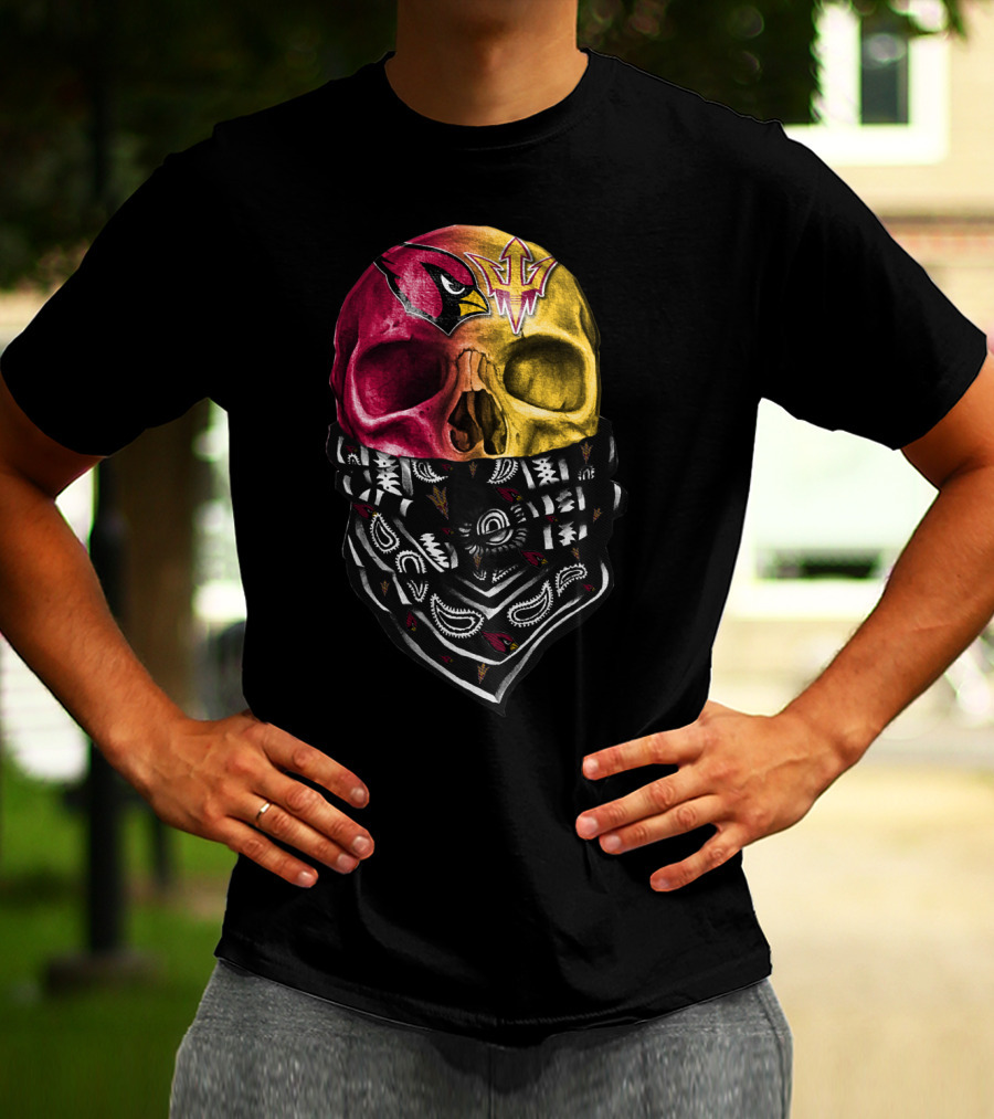 Arizona Cardinals And Arizona State Sun Devils Skull Bandana Sku 030 T-Shirt