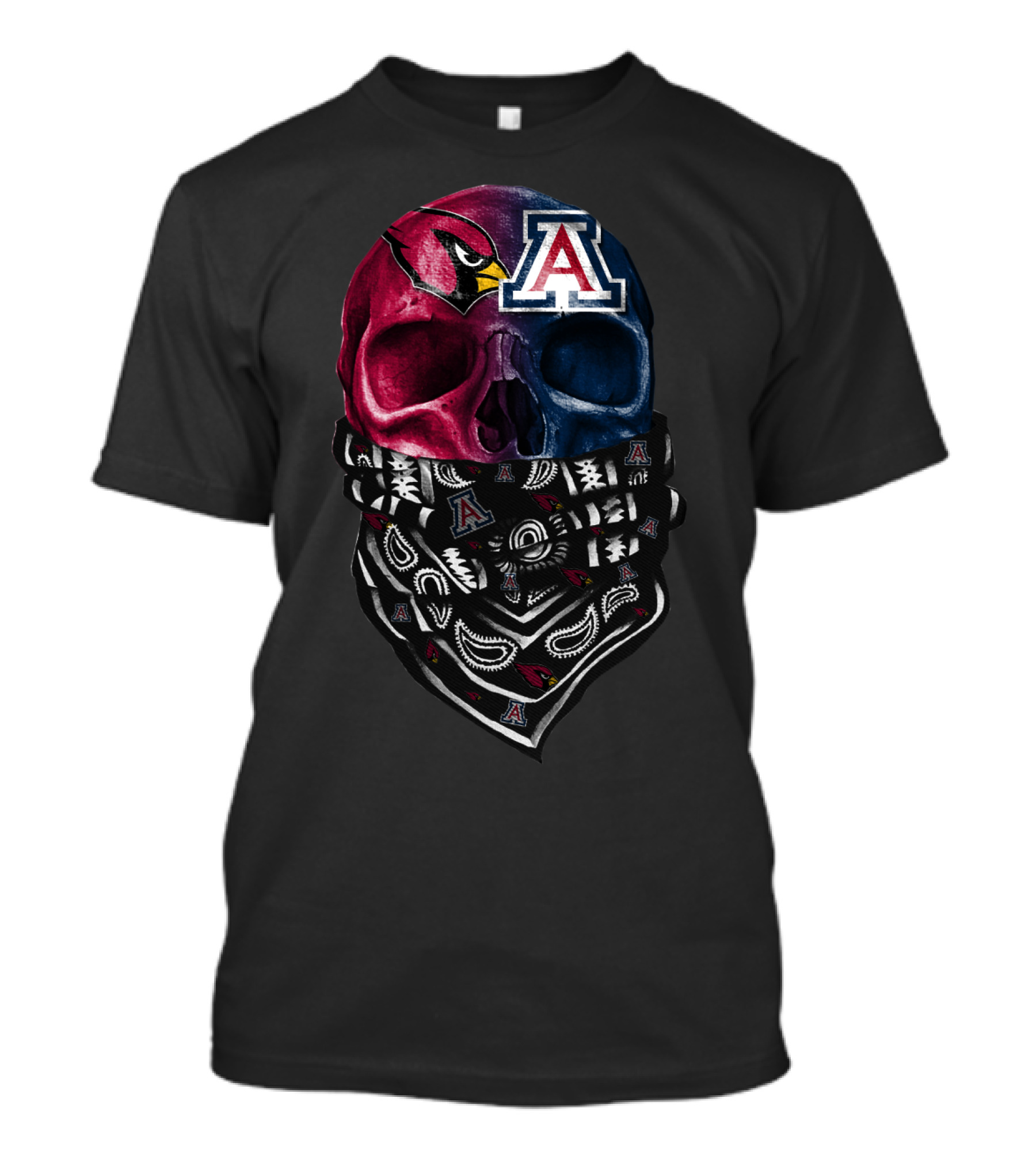 Arizona Cardinals Wildcats Skull Bandana T-Shirt