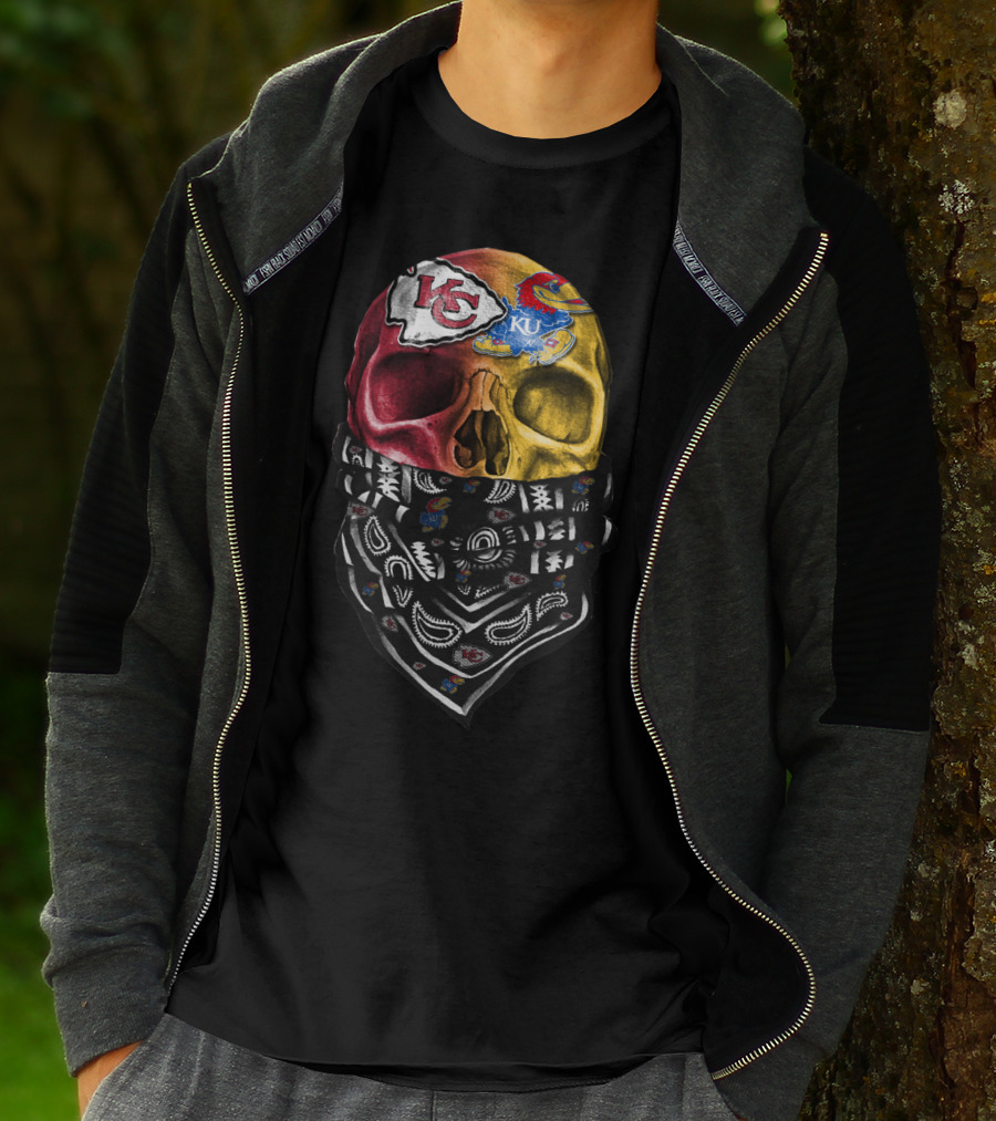 Kc Chiefs Ku Jayhawks Skull Bandana T-Shirt