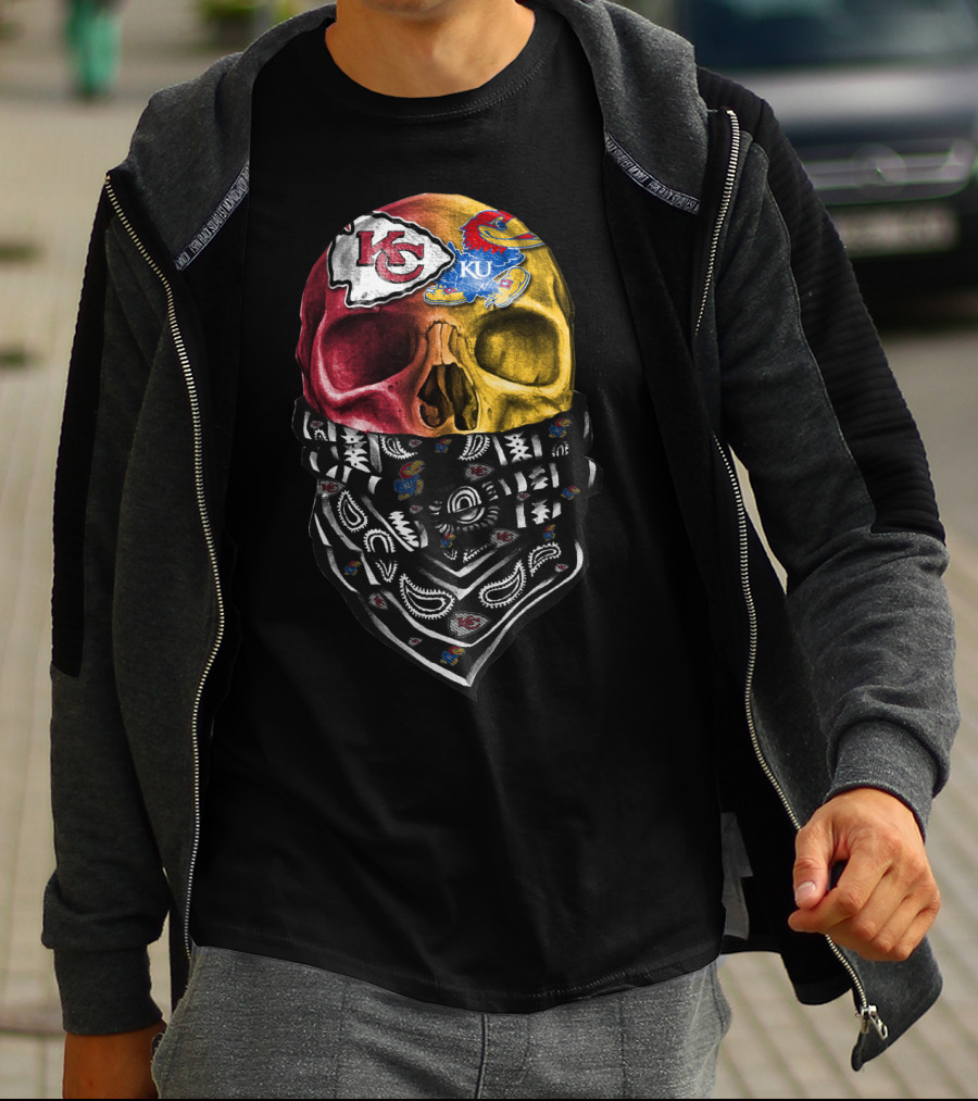 Kc Chiefs Ku Jayhawks Skull Bandana T-Shirt