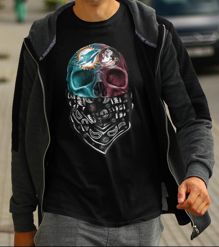 Miami Dolphins Washington Football Team Skull Bandana T-Shirt