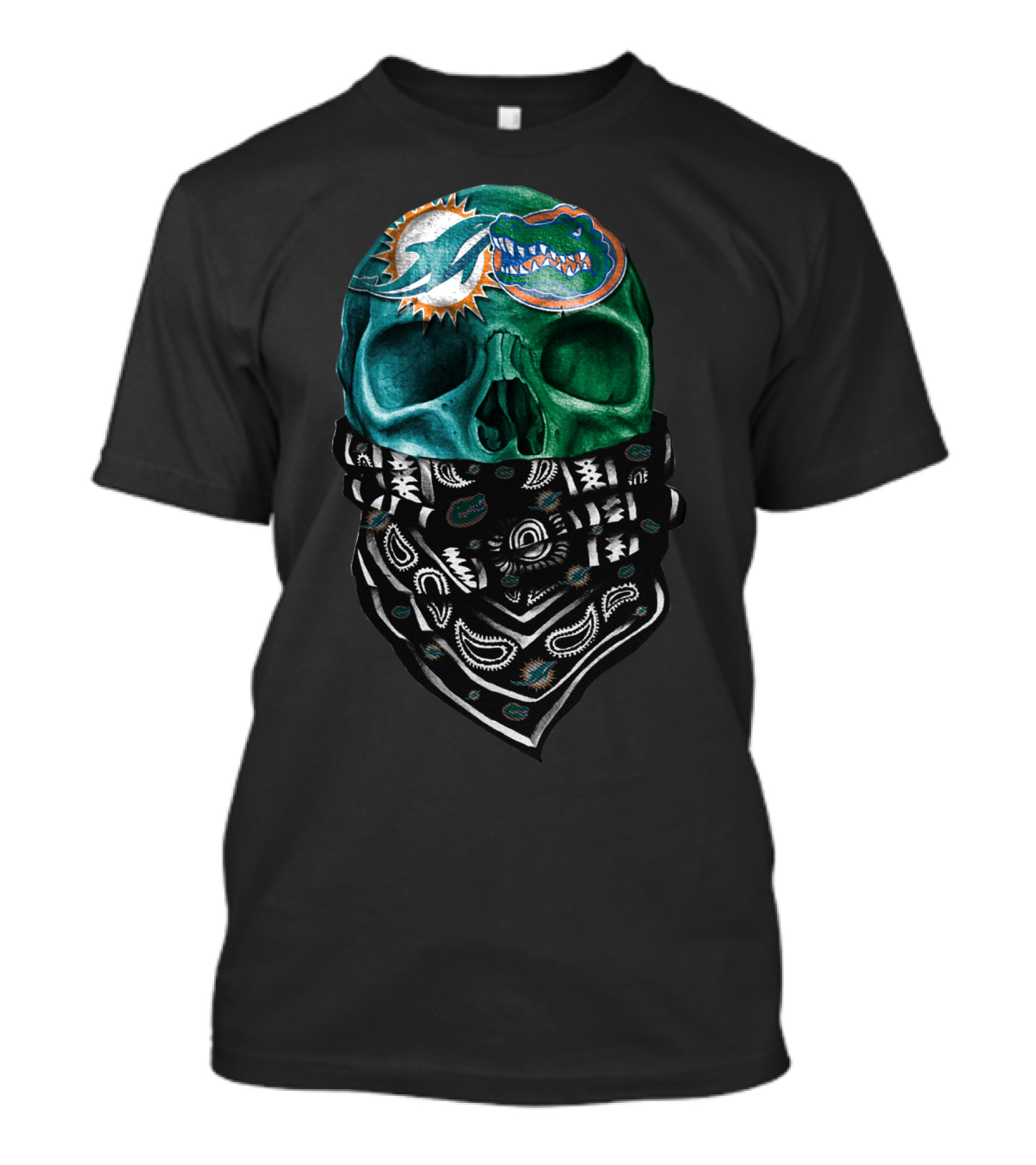 Miami Dolphins And Florida Gators Skull Bandana T-Shirt