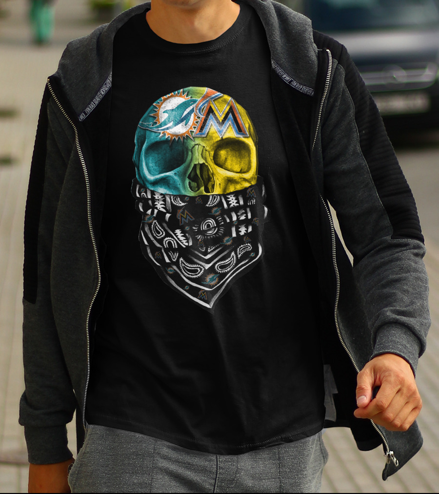 Miami Dolphins Marlins Skull Bandana T-Shirt