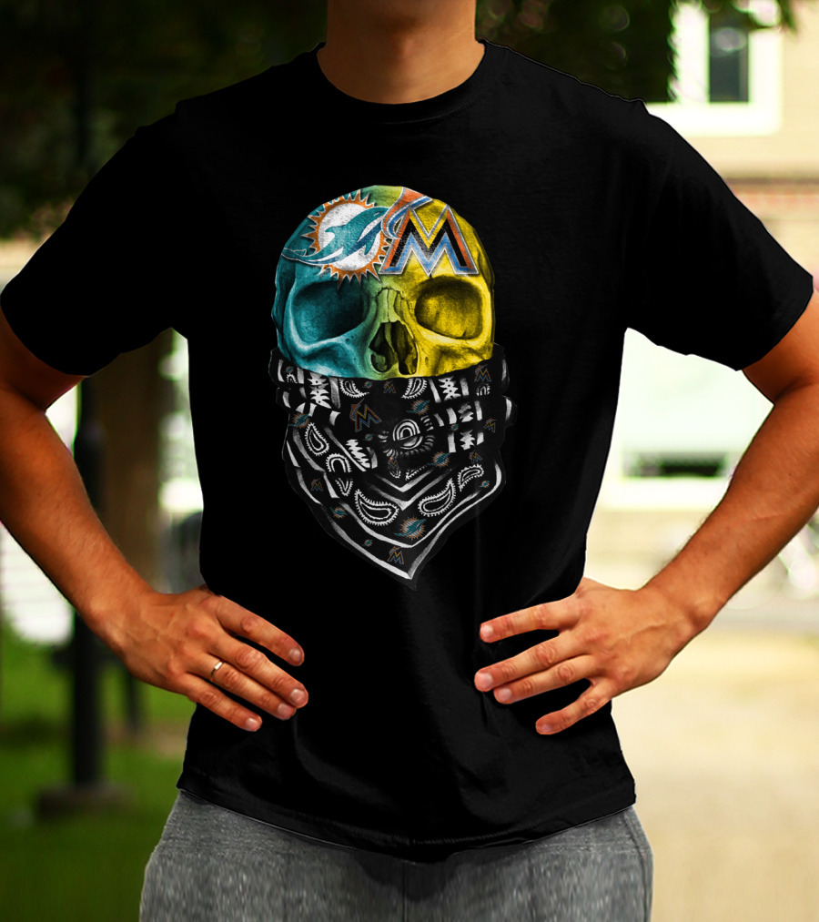 Miami Dolphins Marlins Skull Bandana T-Shirt