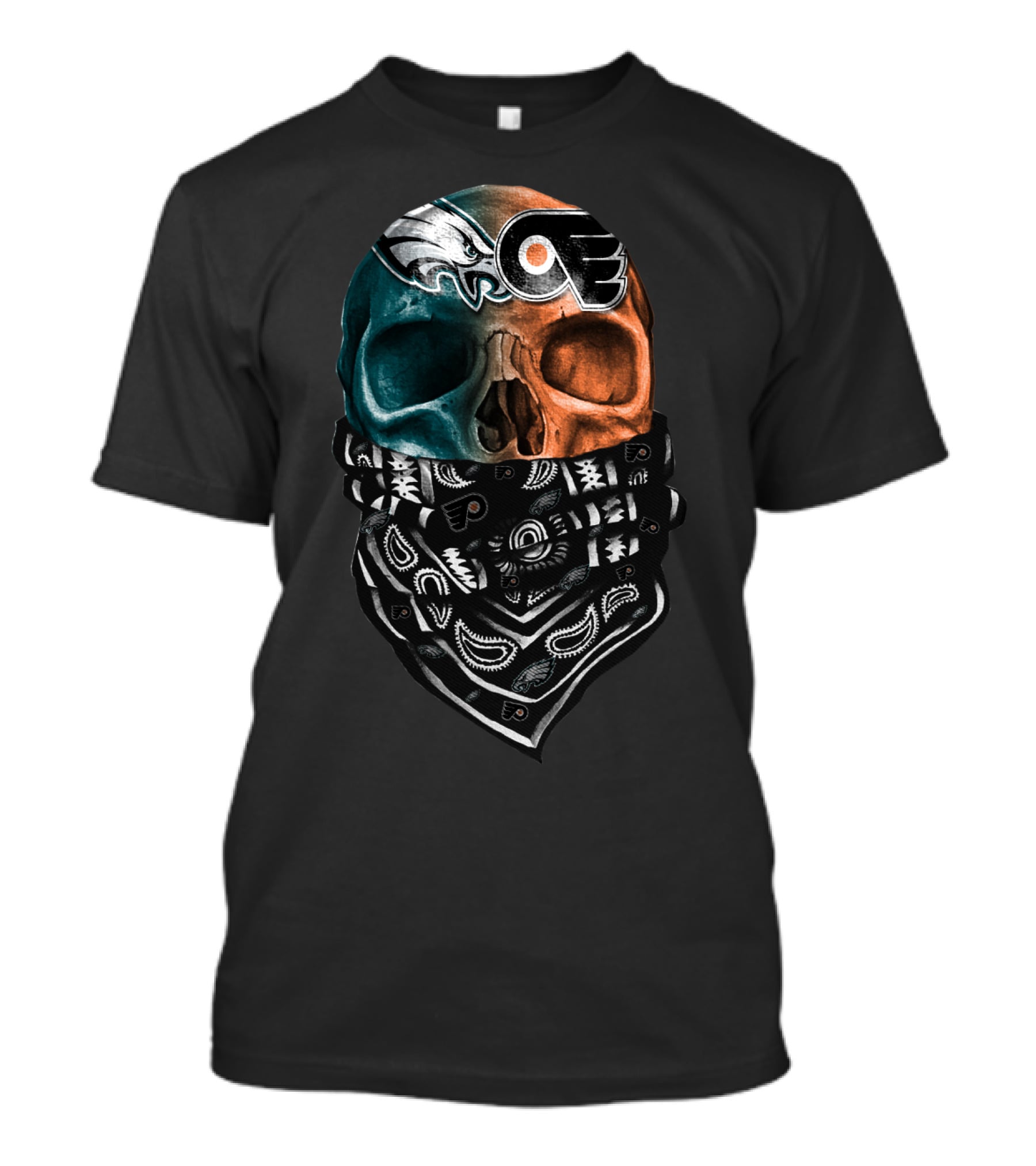 Eagles Flyers Split Skull Bandana T-Shirt