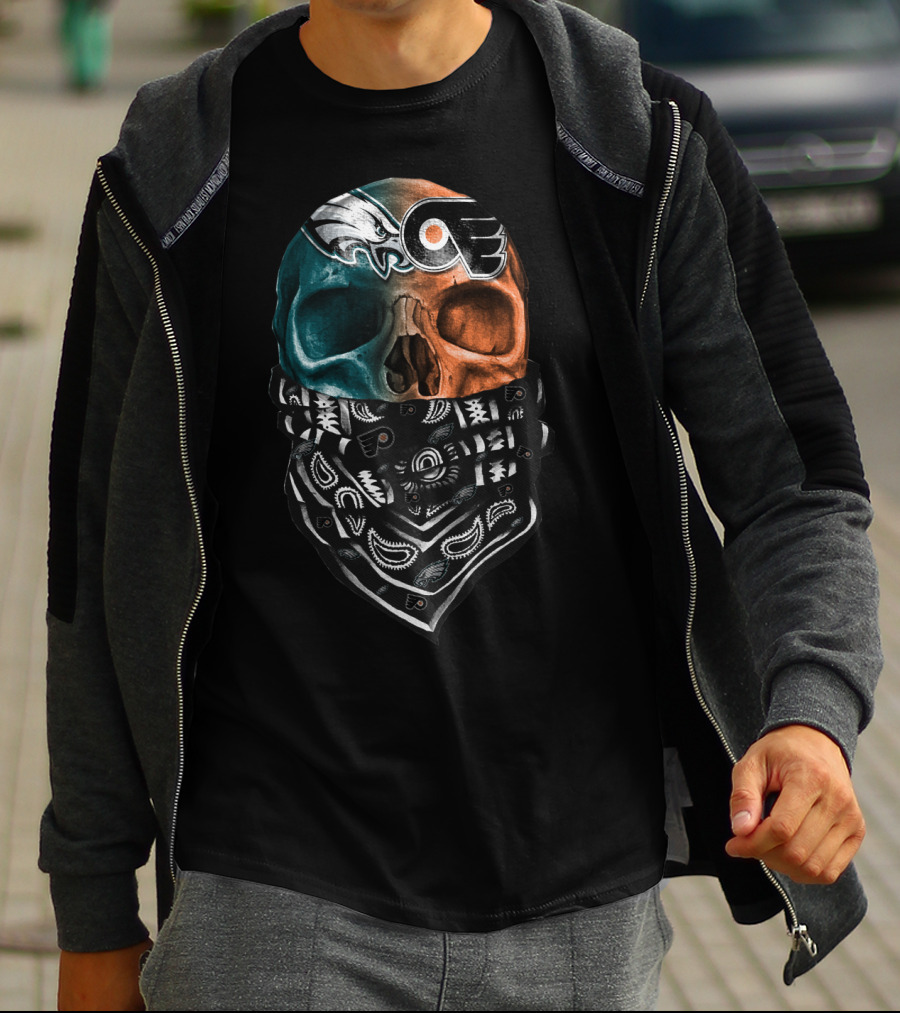 Eagles Flyers Split Skull Bandana T-Shirt