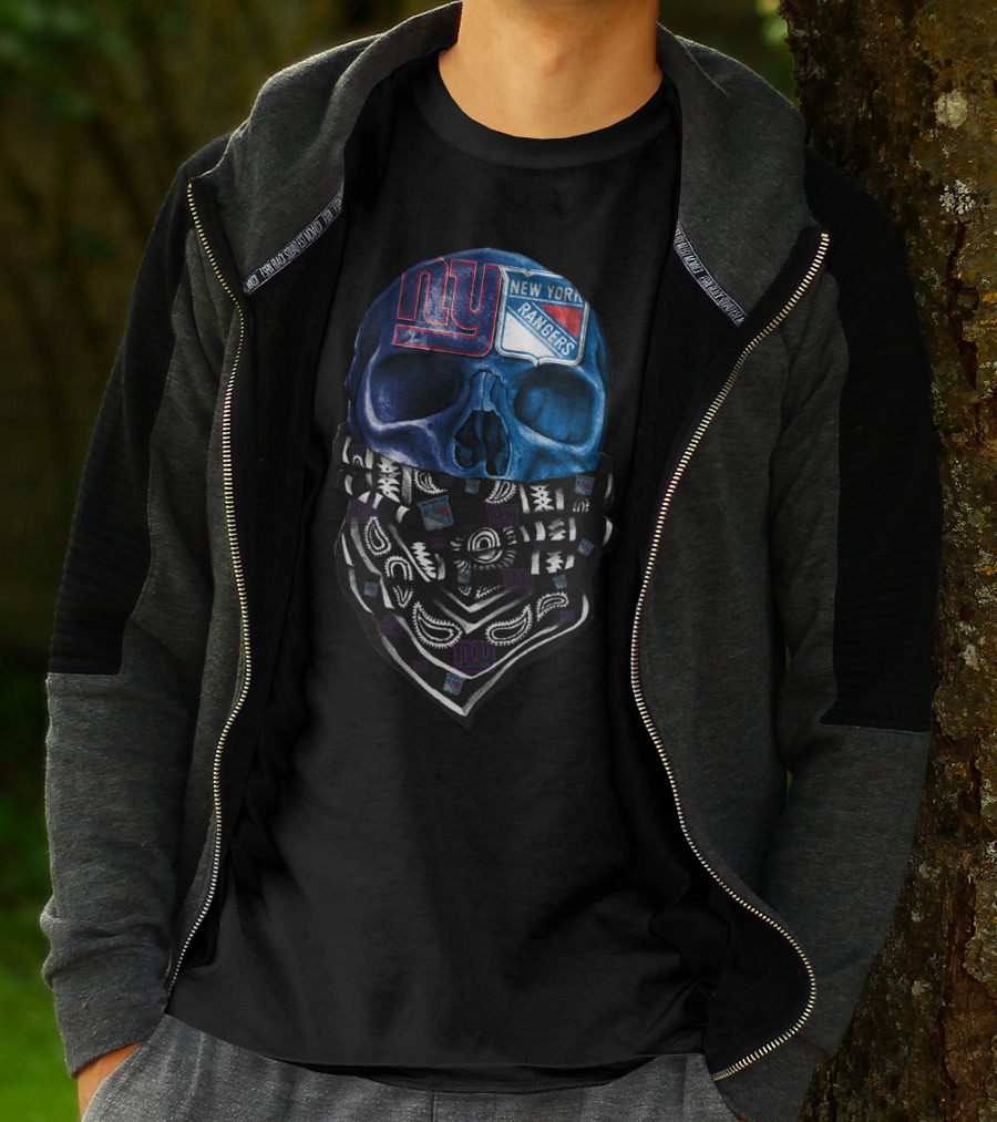 New York Giants Rangers Skull Bandana T-Shirt