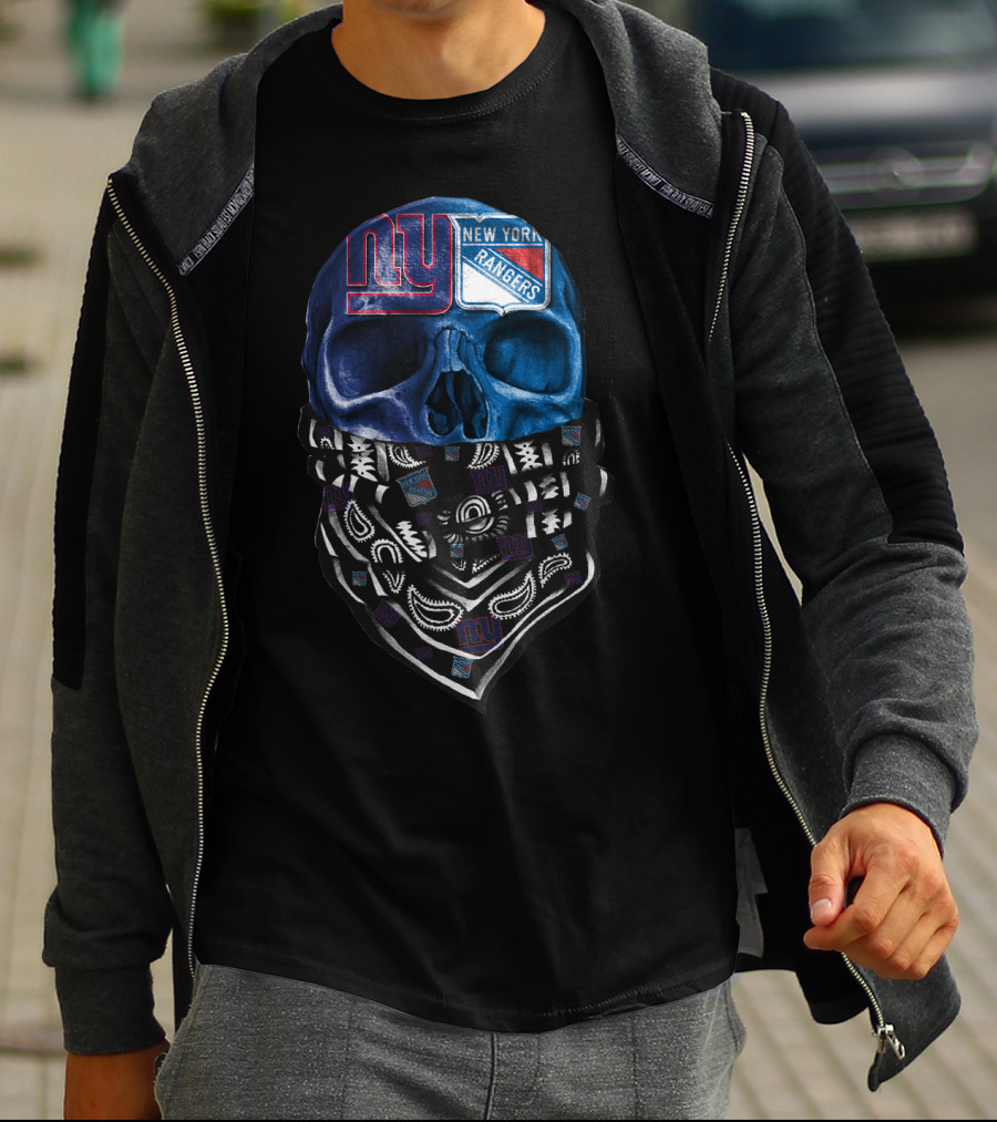 New York Giants Rangers Skull Bandana T-Shirt