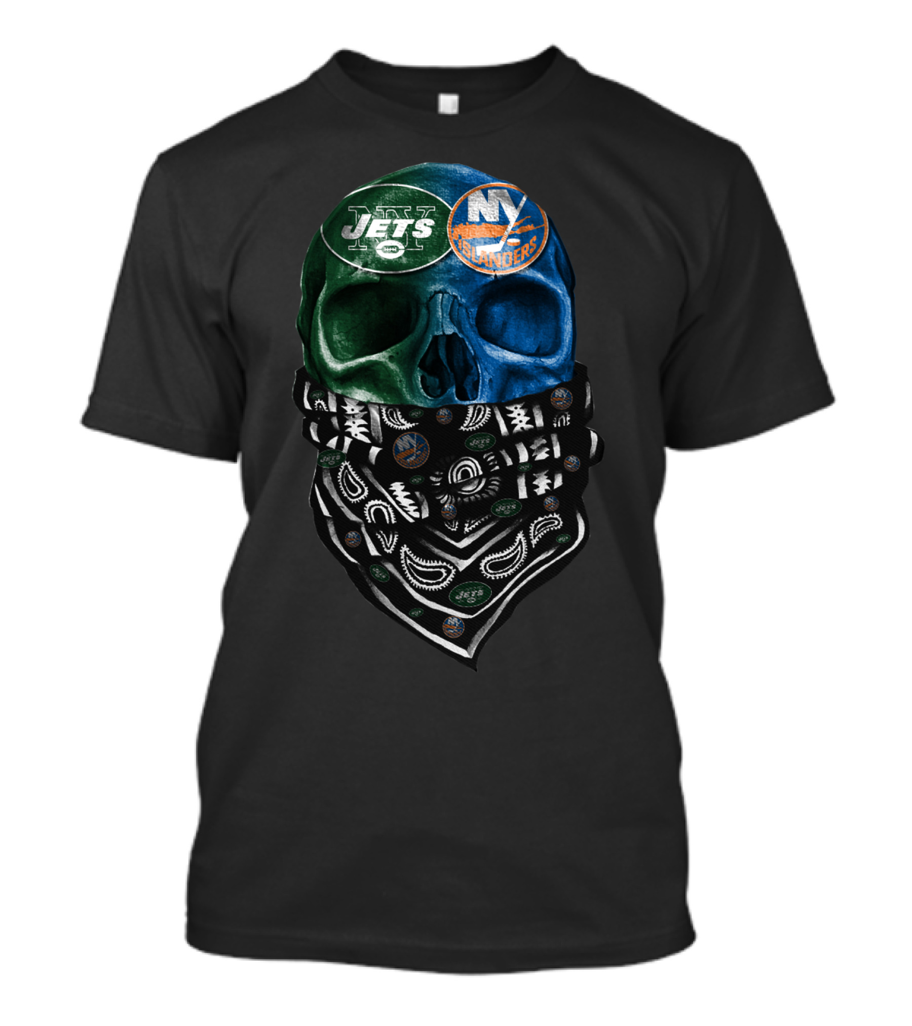 Ny Jets Islanders Dual Skull Bandana Sku 068 T-Shirt