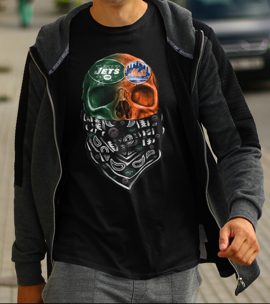 New York Jets Mets Skull Bandana Sku 069 T-Shirt