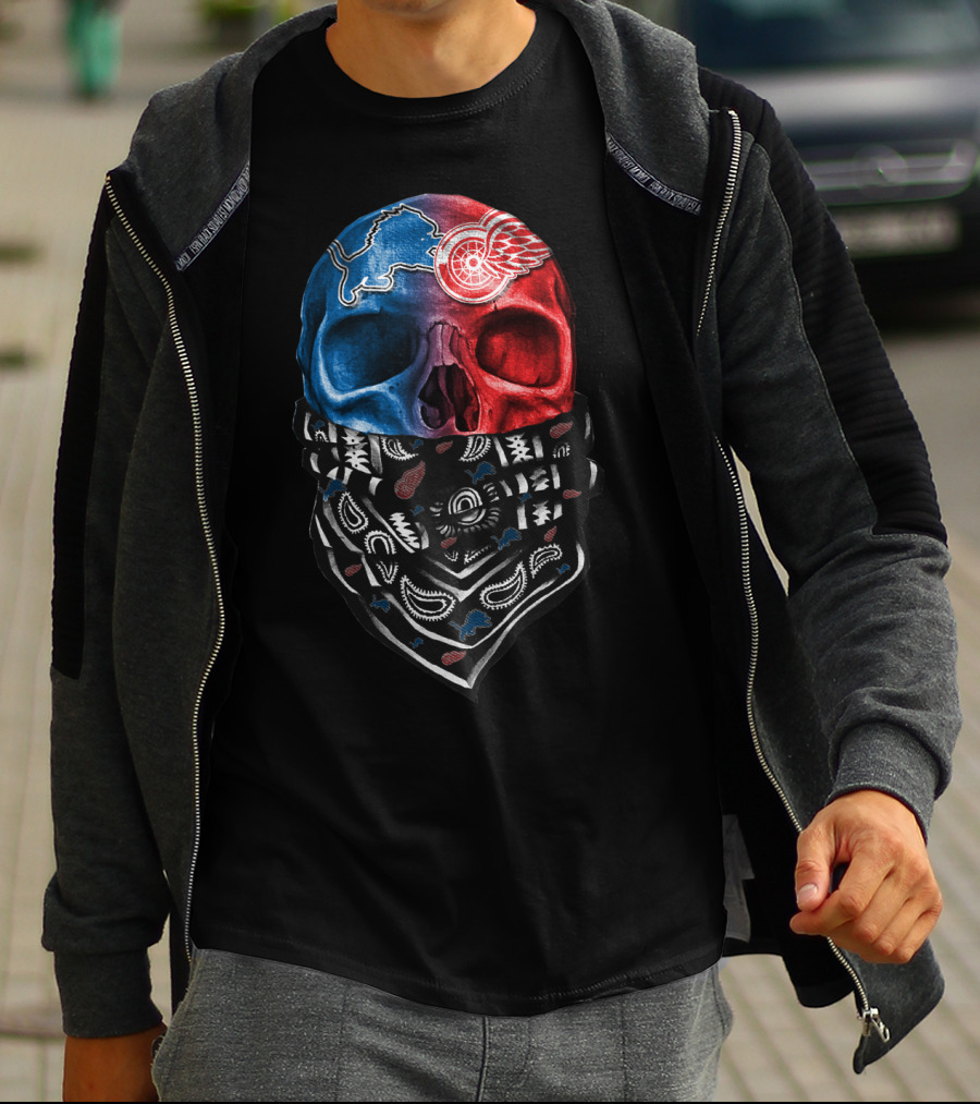 Detroit Lions Red Wings Skull Bandana T-Shirt