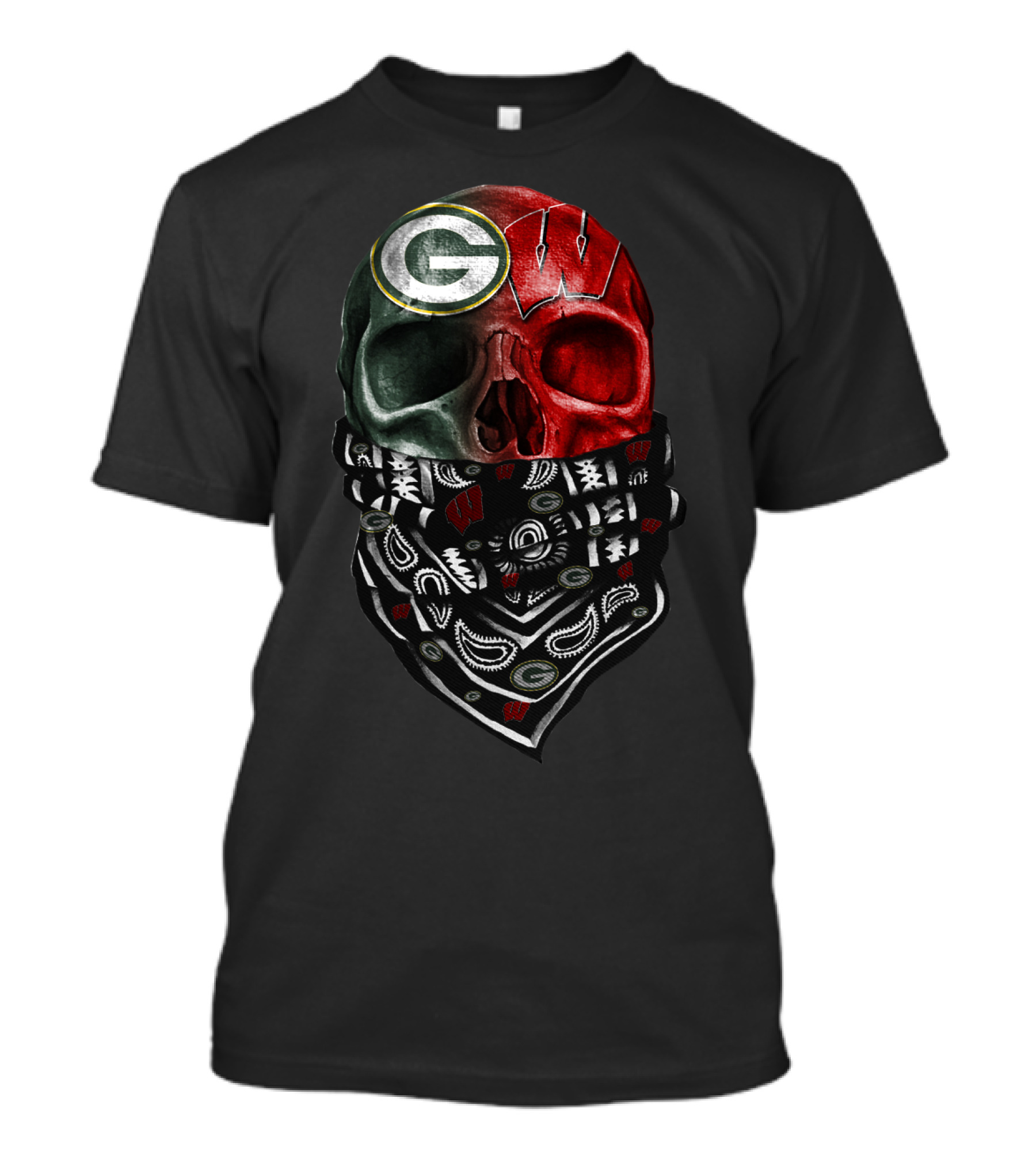 Green Bay Packers Wisconsin Badgers Skull Bandana T-Shirt