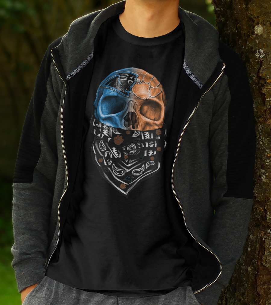 Carolina Panthers Clemson Tigers Fusion Skull Bandana T-Shirt