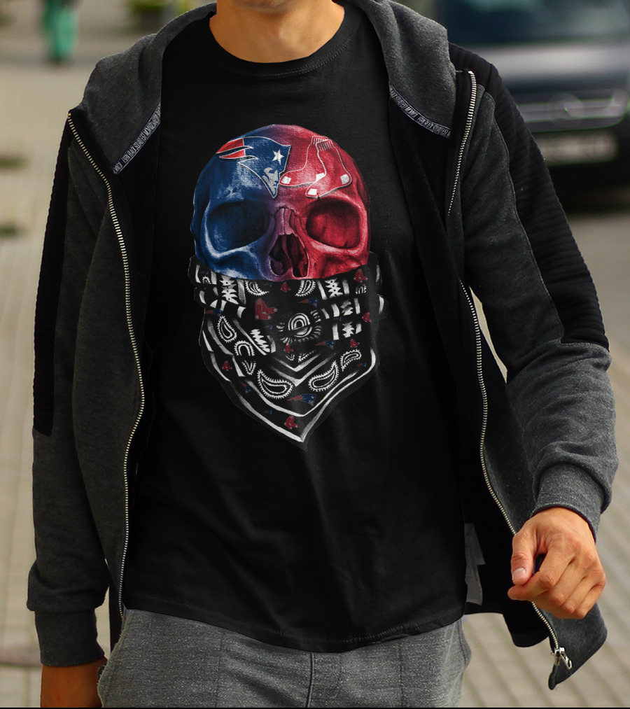 Patriots Red Sox Skull Bandana Fan T-Shirt